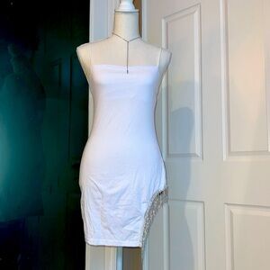 White Dress with embellished thigh slit